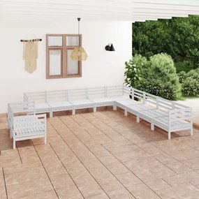 11 pcs conjunto lounge de jardim pinho maciço branco