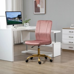 Cadeira de escritório giratória a 360°, ergonómica, encosto curvo, altura ajustável, revestimento em veludo, 56 x 60 x 102 cm, rosa e dourado