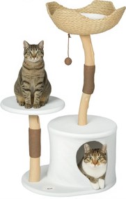 Árvore para gatos com torre de brincadeiras, arranhadores, plataforma, cama, compartimentos abertos e almofada macia lavável, 55 x 45 x 102 cm, branco