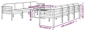 9 pcs conjunto lounge jardim com almofadões alumínio antracite