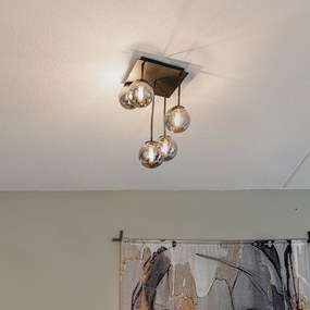 Candeeiro de teto moderno preto 5 luzes vidro fumê - ATHENS