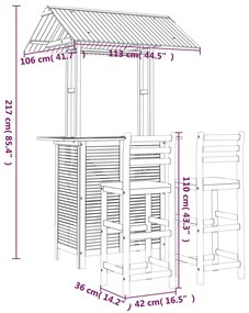 3 pcs conjunto de bar para jardim madeira de acácia maciça