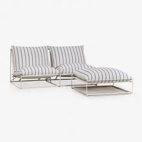 Sofá Modular De Jardim De 2 Peças E Puff Conversível Amaro Tapioca Bege - Azul- Marinho - Sklum