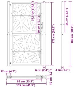 Portão de jardim 105x180 cm design de luz em aço preto