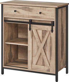 Aparador com porta de correr, armário de arrumação para sala de estar 70 x 30 x 80 cm castanho carvalho-preto