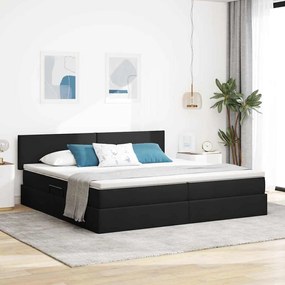 vidaXL Cama com arrumação e LED Preto 200 x 200 cm Poliéster
