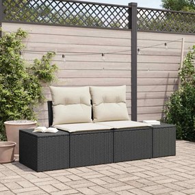 vidaXL Sofá de Jardim com Armazenamento e Almofadas Preto Vime Poliéster