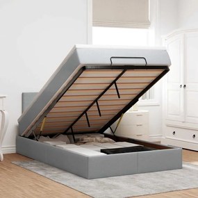 vidaXL Cama otomana com colchão 120x200 cm tecido cinzento claro