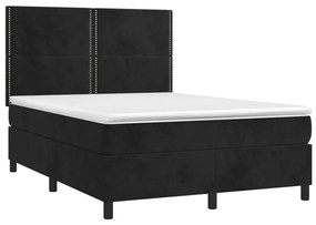 Cama box spring c/ colchão/LED 140x200 cm veludo preto