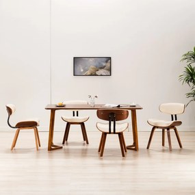 Cadeiras jantar 4 pcs madeira curvada e couro artificial creme