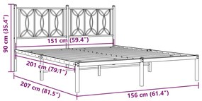 Estrutura de cama em metal com cabeceira 150x200 cm preto