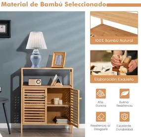 Armário de casa de banho em bambu com Estante Aberta Amovível Porta Dupla 64 x 27,5 x 80 cm Natural