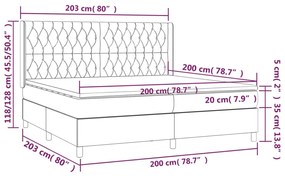 Cama box spring c/ colchão/LED 200x200 cm veludo cinzento-claro