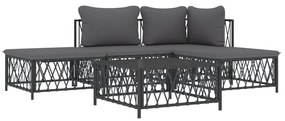 5 pcs conjunto lounge de jardim com almofadões aço antracite