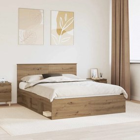 vidaXL Estrutura da Cama com cabeceira Carvalho Artesanal 150 x 200 cm