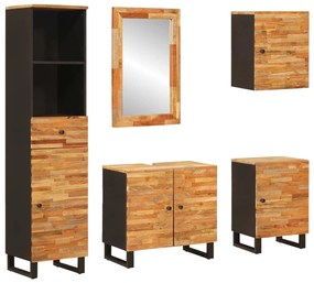 vidaXL Conjuntos de Banheiro 5 pcs Natural Madeira de manga maciça