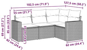 4 pcs conjunto de sofás para jardim c/ almofadões vime PE preto