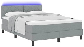 Cama Box Spring com Colchão &amp; LED Cinza Claro 140x200 cm Tecido