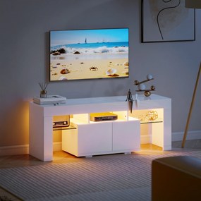 Móvel para televisão com iluminação LED RGB, acabamento de alto brilho, prateleiras em vidro temperado, 120 x 34 x 45 cm, branco