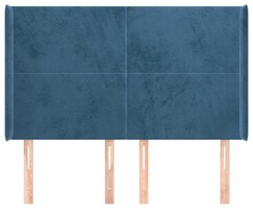 Cabeceira cama c/ abas veludo 147x16x118/128 cm azul-escuro