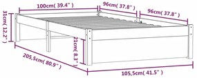Estrutura de cama 100x200 cm madeira maciça