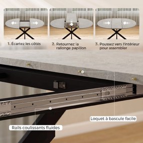 Mesa de Jantar Extensível Oval, 135 x 100 x 75 cm (CADEIRAS NÃO INCLUIDAS), Para 4 a 6 Pessoas, Cinzento