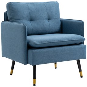 Poltrona Sala de Estar Poltrona Relax com Apoio para os Braços Assento Acolchoado e Pés de Aço 76x68x80 cm Azul