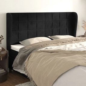 Cabeceira de cama c/ abas veludo 203x23x118/128 cm preto