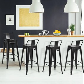 Conjunto de 4 Bancos de Bar de Cozinha, 43 x 43 x 94 cm, Empilháveis, Preto