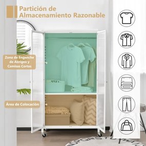 Armário guarda roupa de metal com haste suspensa e prateleira ajustável organizador de roupas para quarto 80,5 x 36,5 x 147 cm branco