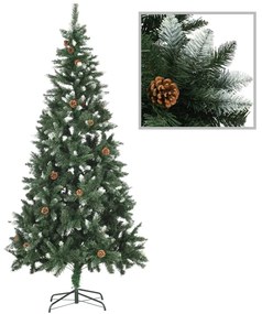 Árvore de Natal artificial com pinhas e brilho branco 210 cm