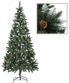 vidaXL Árvore de Natal artificial com pinhas e brilho branco 210 cm