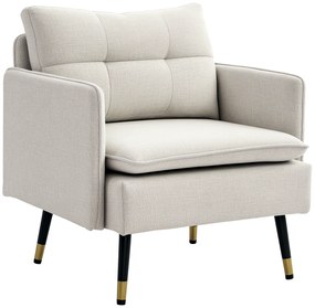 HOMCOM Poltrona Sala de Estar Poltrona Relax com Apoio para os Braços Assento Acolchoado e Pés de Aço Sofá Individual Moderno para Dormitório 76x68x80 cm Creme