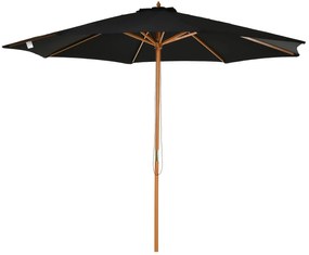 Outsunny Chapéu de Sol de Jardim Ø300x250cm com Sistema de Polia Teto Ventilado e Mastro Desmontável de Madeira para Terraço Pátio Exterior Preto