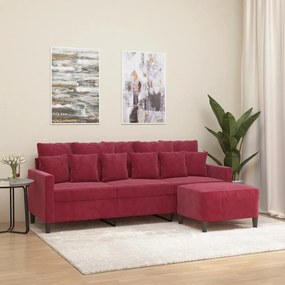 vidaXL Sofá de 3 lugares com apoio de pés 180 cm veludo vermelho tinto