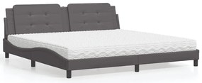 vidaXL Cama com colchão 200x200 cm couro artificial cinzento