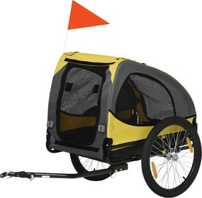 Reboque de bicicleta para cães com janelas em malha, refletores e bandeira de segurança, 140 x 71 x 83 cm, amarelo