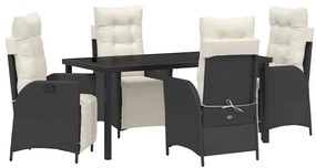 Conjunto de jantar de jardim 5 peças, preto de rattan
