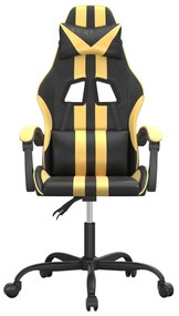 Cadeira gaming couro artificial preto e dourado