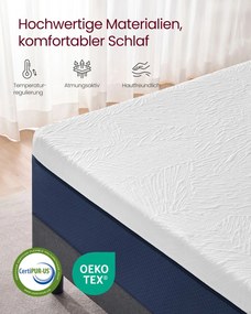 Colchão de espuma viscoelástica com gel, 160 x 200 cm, com apoio ergonómico, 25 cm de espessura, azul