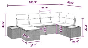 Conjunto de Sofá de 6 Peças para Jardim com Almofadas Preto Vime de Po