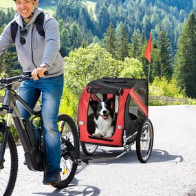Reboque de bicicleta para cães e animais de estimação 130 L x 73 L x 90 A cm,, com 8 refletores, bandeira e barra de engate incluída, em aço e poliést