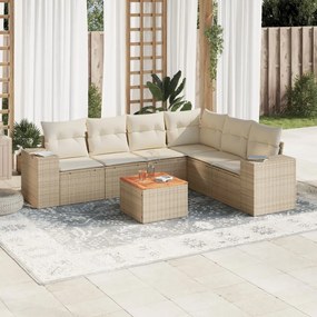 vidaXL 7 pcs conjunto de sofás p/ jardim com almofadões vime PE bege