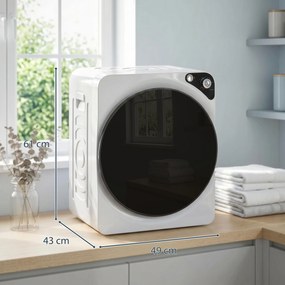 Máquina de Secar Roupa Compacta 5 kg 1000W com 5 Modos de Secagem Tambor em Aço Inoxidável Branco