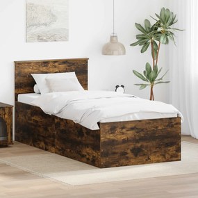 vidaXL Estrutura da Cama com cabeceira Carvalho Defumado 90 x 190 cm