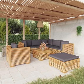 8 pcs conjunto lounge jardim c/ almofadões madeira teca maciça