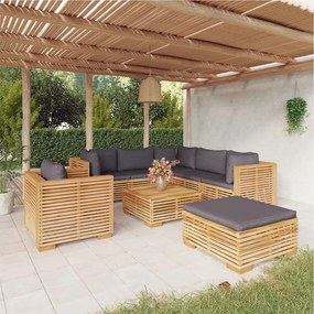 vidaXL 8 pcs conjunto lounge jardim c/ almofadões madeira teca maciça