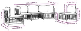 5 pcs conjunto lounge de jardim c/ almofadões vime PE antracite