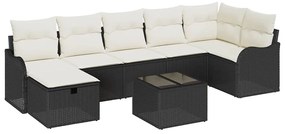 Conjunto de Sofá de Jardim vidaXL 8 Peças com Almofadas Preto Rattan P