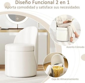 Banco com encosto para Toucador estofada com assento acolchoado Design cilíndrico moderno Branco